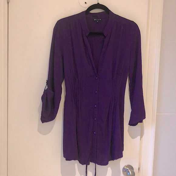 Plum button up tunic top - Picture 1 of 10